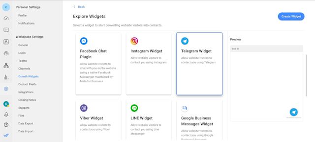 This image shows how to connect Telegram chat widget to website with respond.io.
