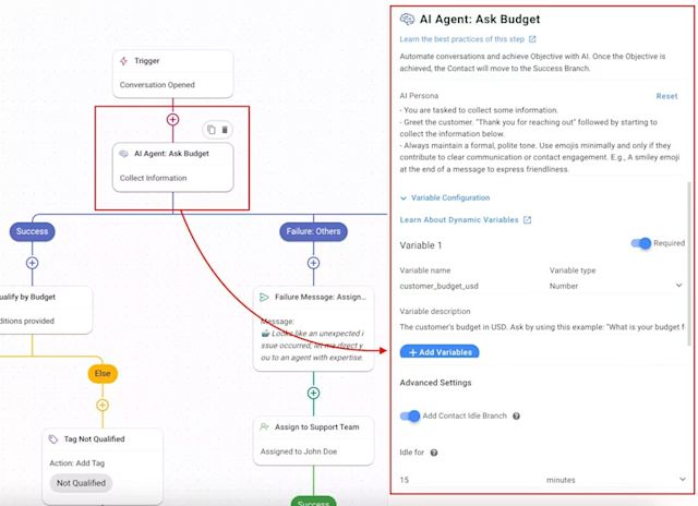 With respond.io, you can build an AI Agent to answer customer questions on its own before passing the conversation to a human agent. You can do all this from scratch or use ready-made templates.
