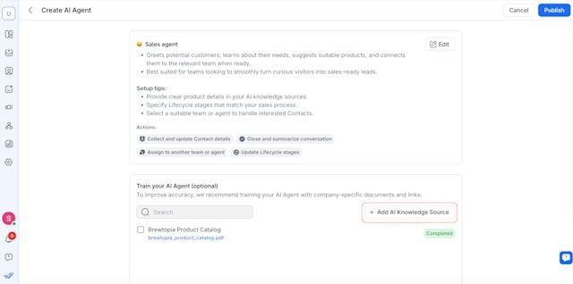 With respond.io, you can build an AI Agent to answer customer questions on its own before passing the conversation to a human agent. You can do all this from scratch or use ready-made templates.