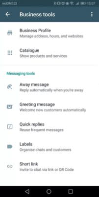 On the WhatsApp Business App, go to Business tools and the select Greeting message