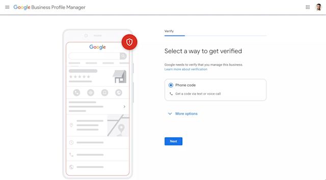 This image shows how to undergo Google Business Profile verification. Choose a verification method to be able to manage Business Profile Google.