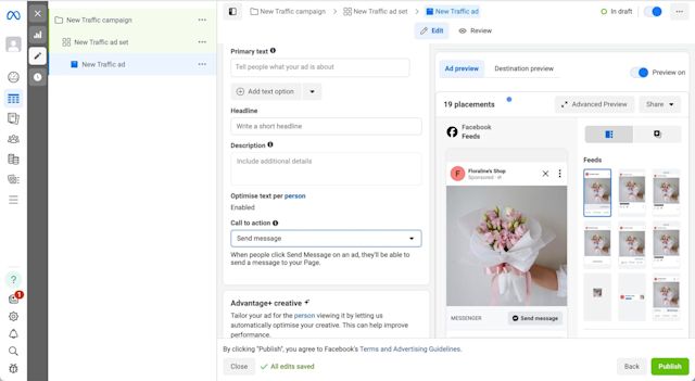 8. Insert the primary text, write a short headline and add an optional description to tell your audience what the ad is about.  