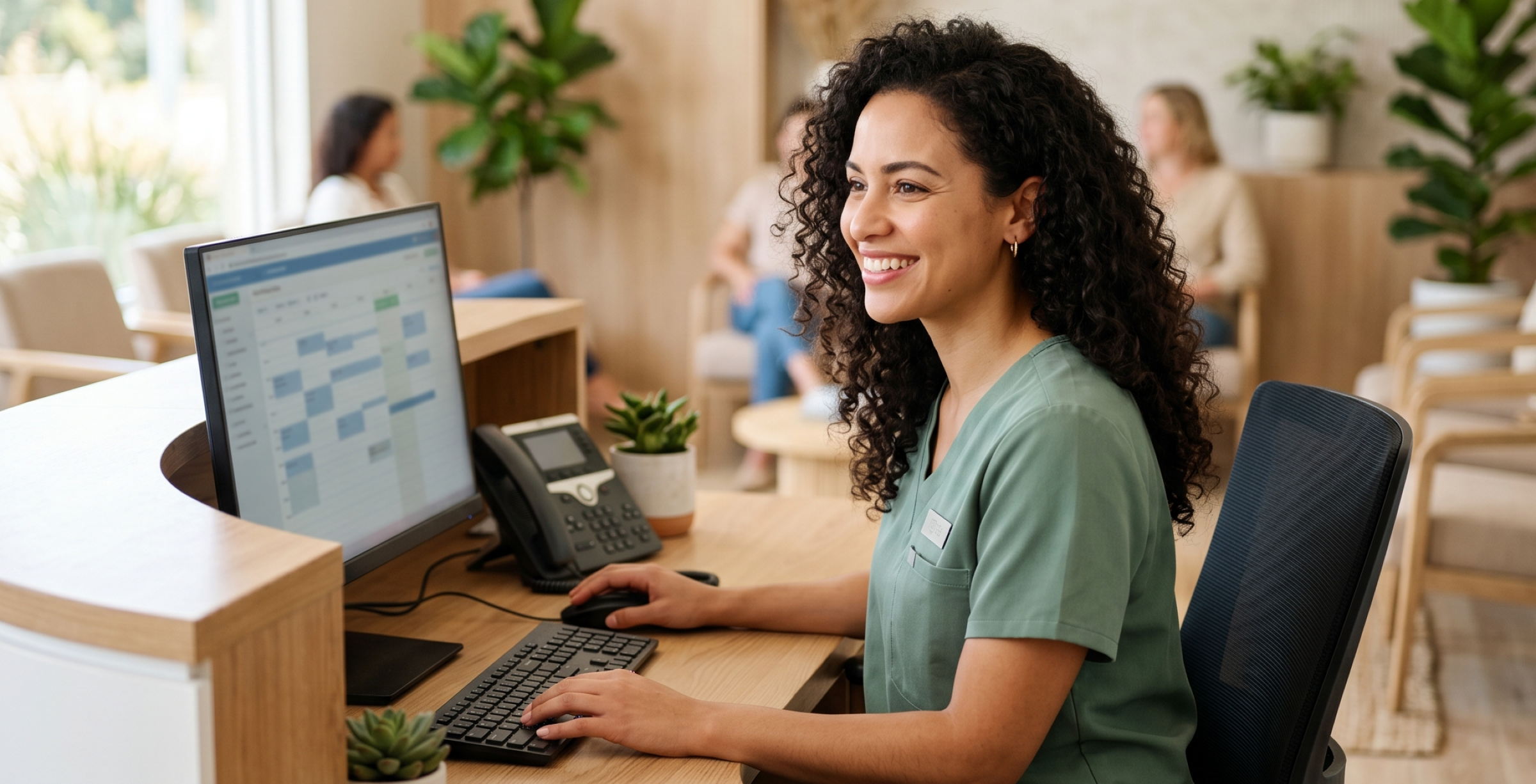 Image of a medical consultant sitting at a computer. With respond.io customer conversation management platform, all consultants have access to conversations with leads and patients in a single inbox.