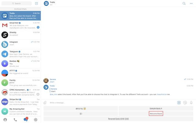 Authorize your Trello account and select a board.
