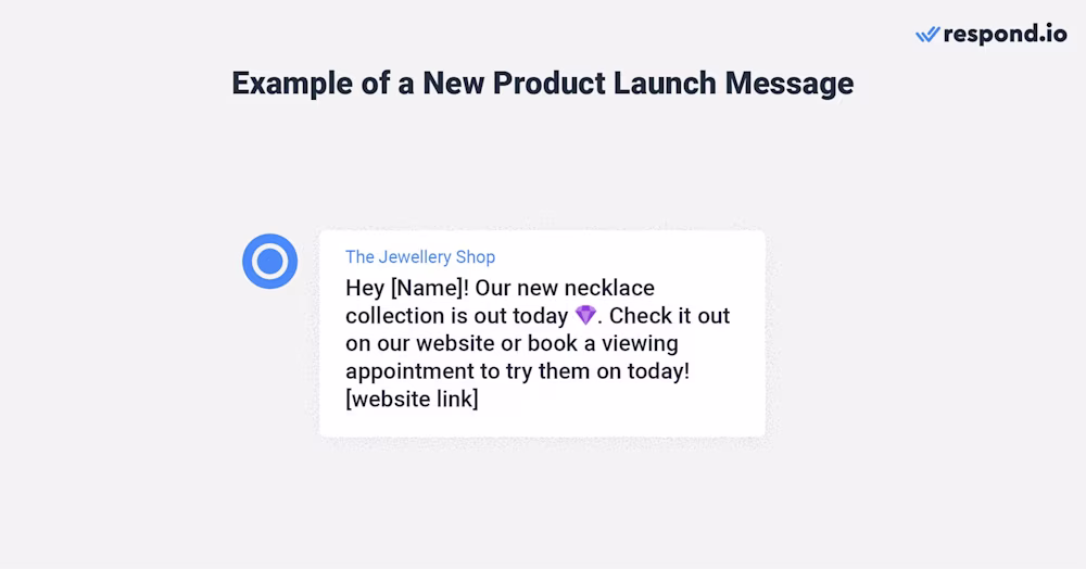 This is an image that shows an example of how businesses can send a new product launch message to their customers. 