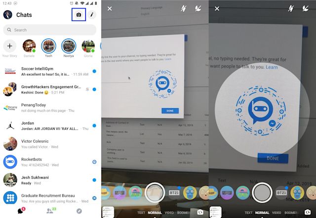 This image shows how to open the Facebook Messenger App and Scan a Facebook Messenger QR Code. Although Messenger Code has been discontinued, you can still make qr code messenger, check out the step-by-step guide on our blog.