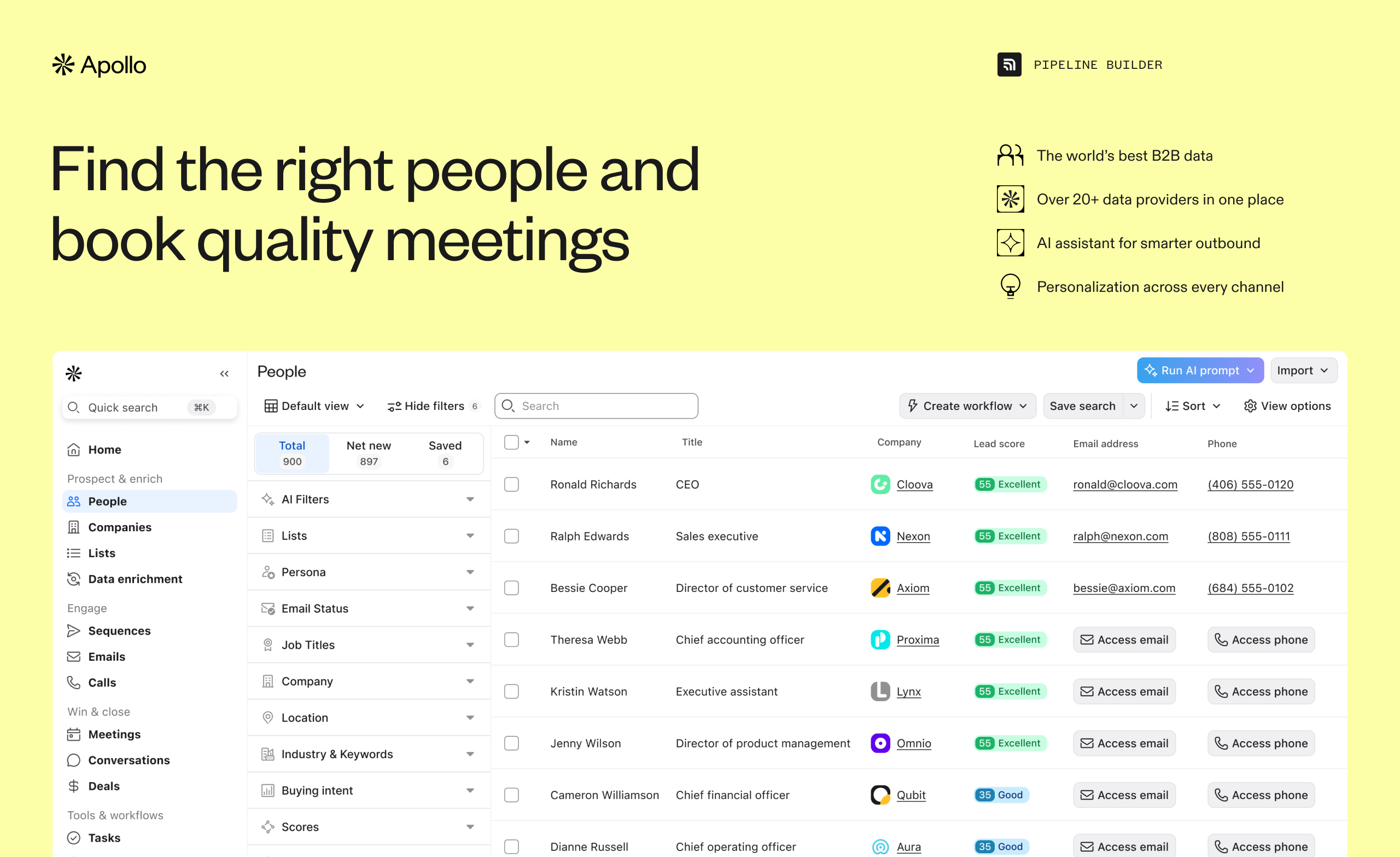 Immagine che mostra come appare l'interfaccia di Apollo.ai.