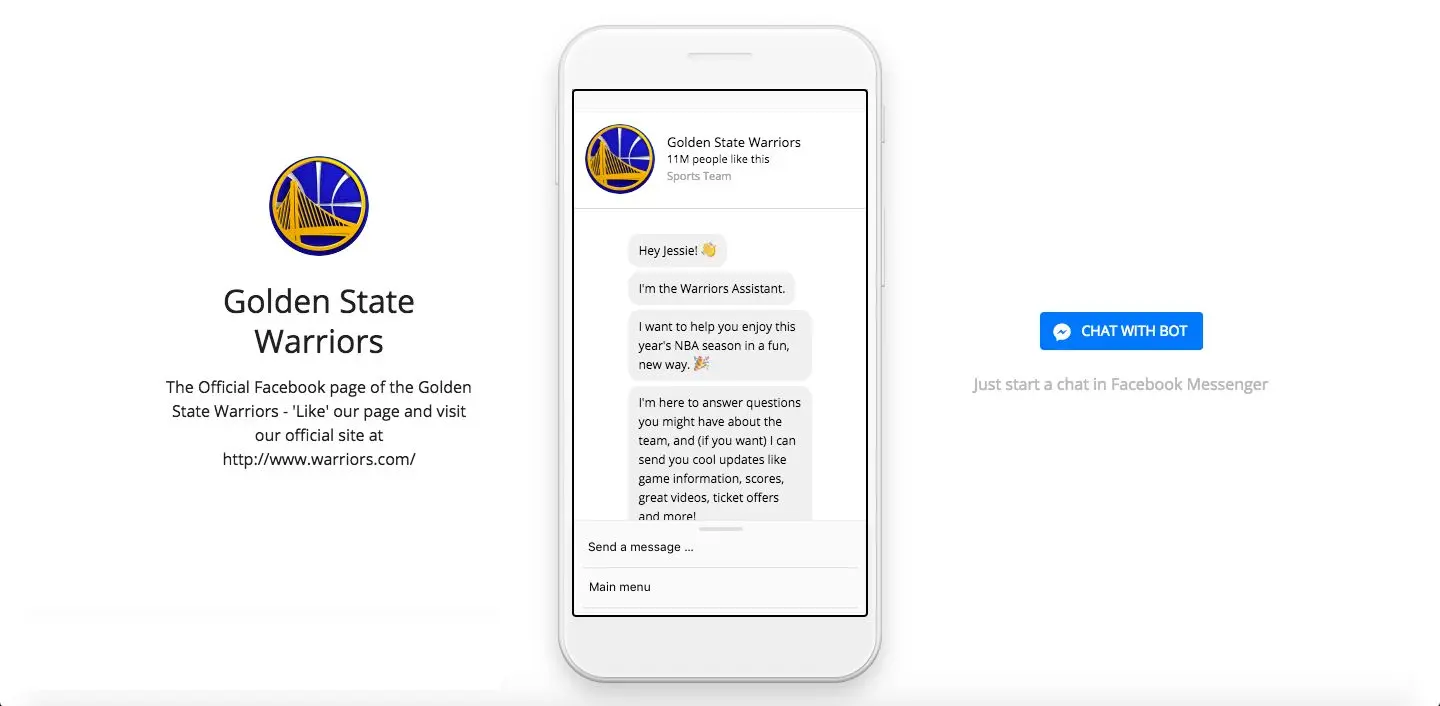 Hình ảnh trang chủ Facebook Messenger của Golden State Warriors