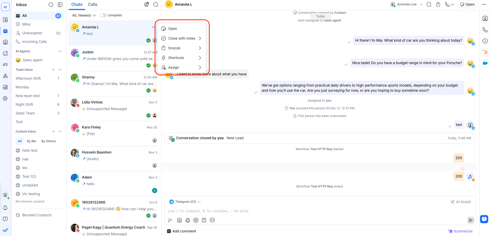 Quick actions to organize and prioritize conversations.