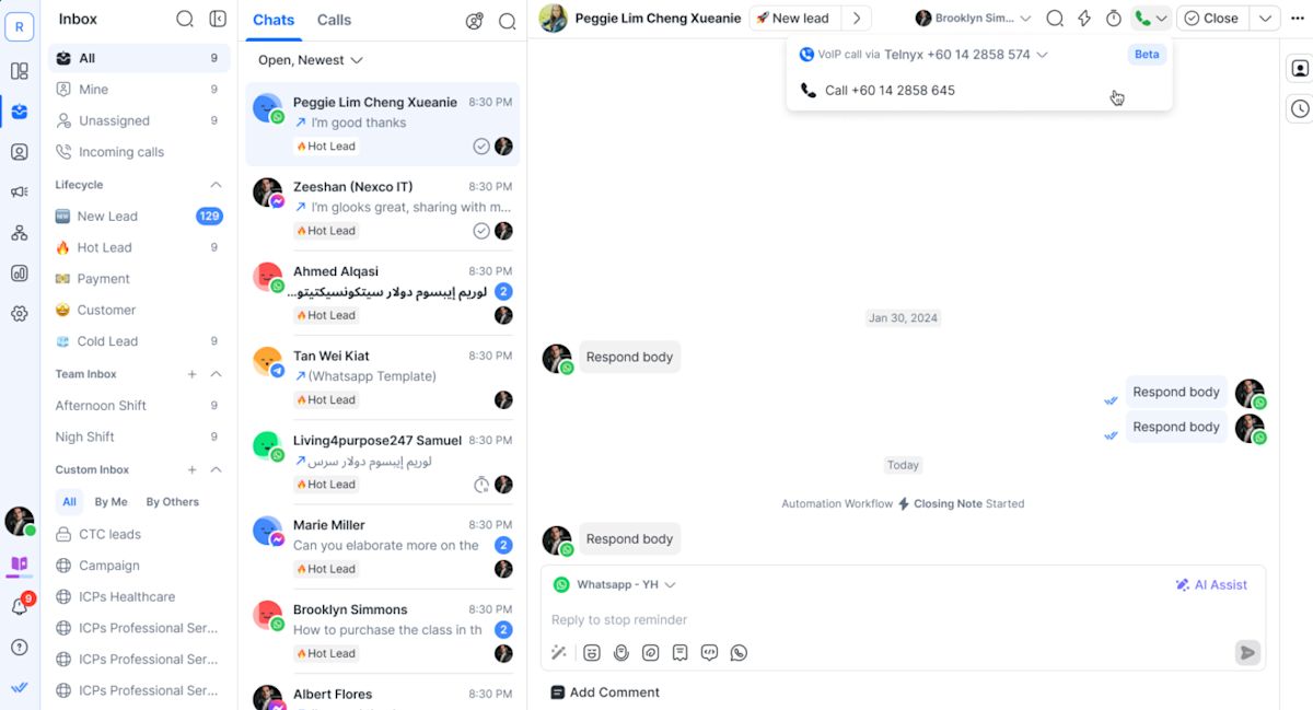 How to make a call at last with Telnyx properly set up on respond.io.