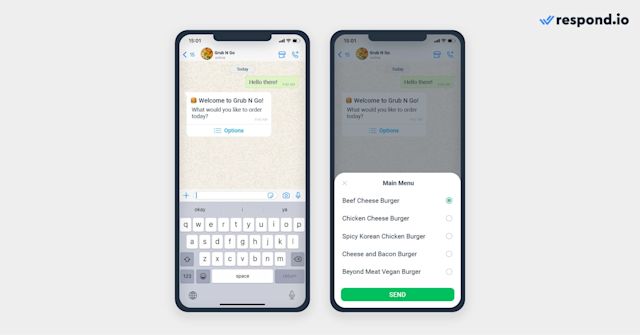 This image shows an example of WhatsApp List Messages