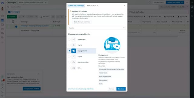 This image shows how to use click to chat by Meta. Select a campaign objective in the Meta Ad Manager.
