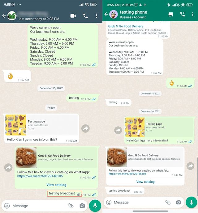 image showing how broadcast messages look
