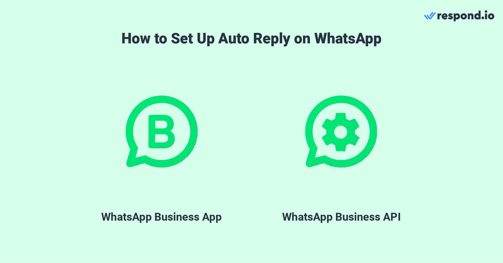 This image shows that businesses can set up auto replies for inbound message on WhatsApp via WhatsApp Business App or WhatsApp Business API. 