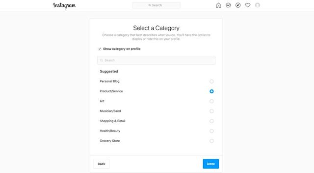 This is an image that describes how to switch instagram to business account on desktop. Select the relevant business category and click Done. 