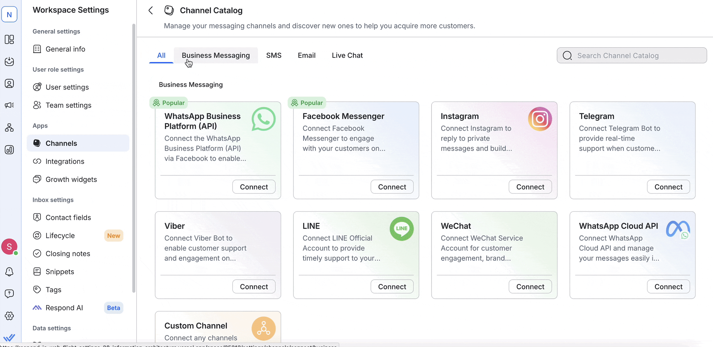 Image showing how to select WhatsApp Business API before inputting credential details
