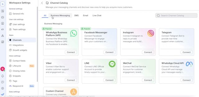 Image showing how to select WhatsApp Business API before inputting credential details