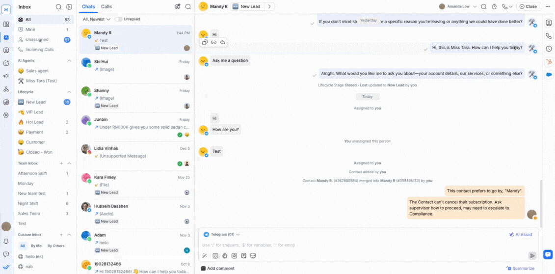 Snooze a Contact with the snooze button or select Snooze via quick actions menu.