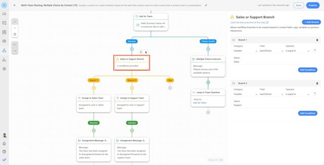 This image shows the third step to create a chat router with respond.io Workflows.