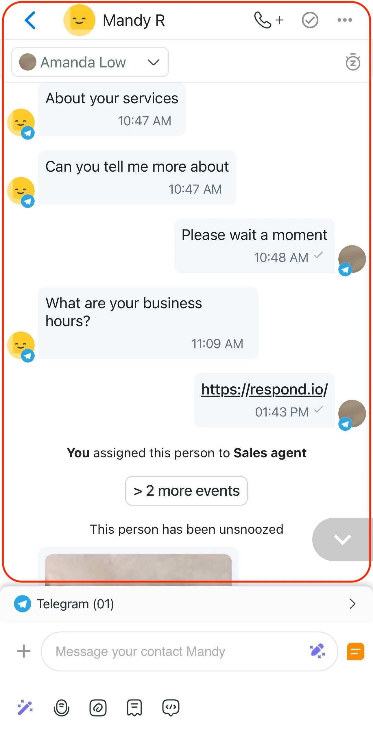 The conversation window in mobile app.