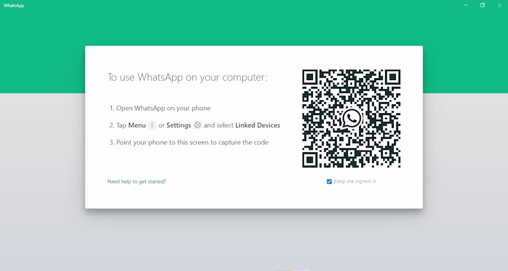 Esto es lo que muestra tu aplicación web de WhatsApp Business cuando abres la aplicación de escritorio de WhatsApp usando el código QR de WhatsApp Business. Más información sobre la descarga de WhatsApp Web en el blog.