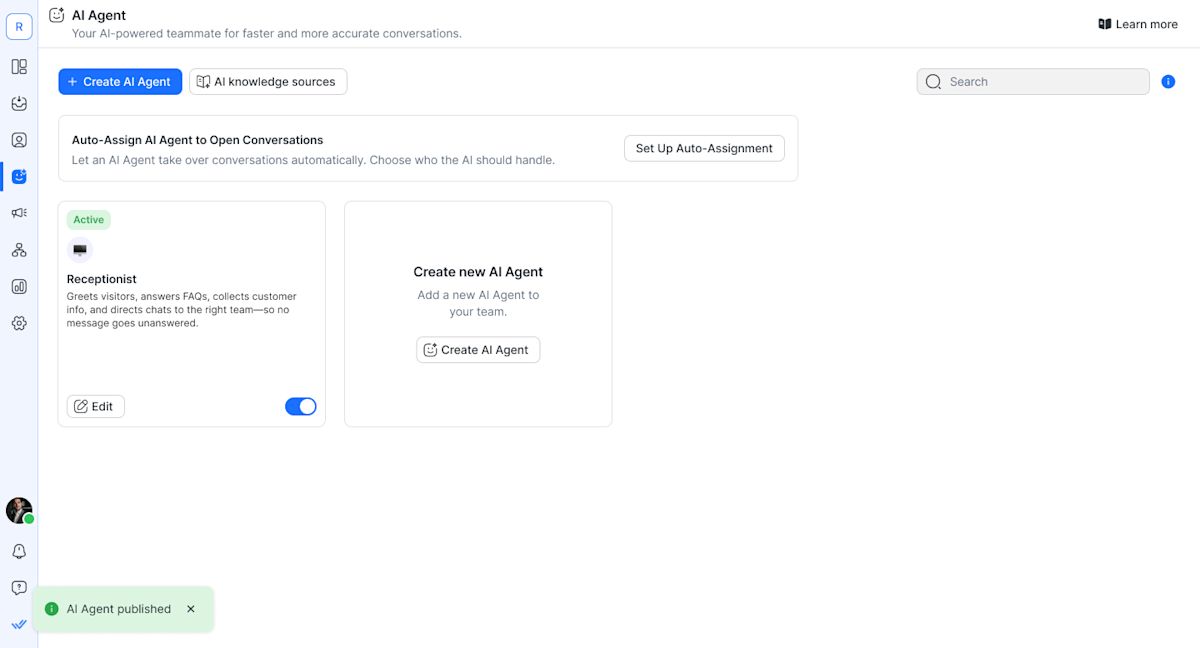 Image depicting the publishing of respond.io's AI agent