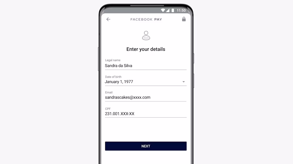 This image shows how to enter your details to activate the Payments feature.