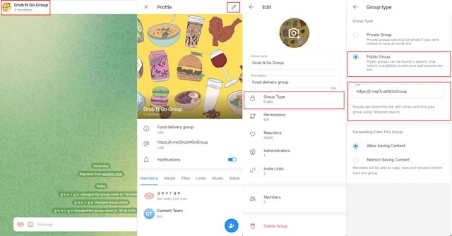 An image showing how to generate Telegram group link