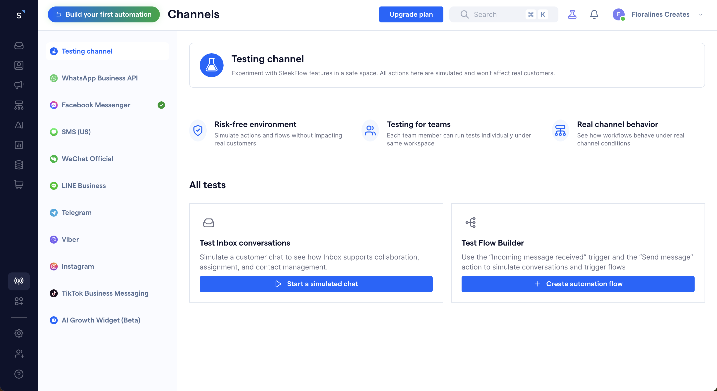 This is a screenshot of Sleekflow's supported channels