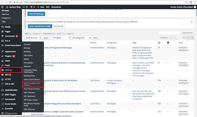 Once you have the headers and footers plugin added, navigate to it.