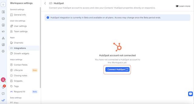 Image depicting the Connect HubSpot button