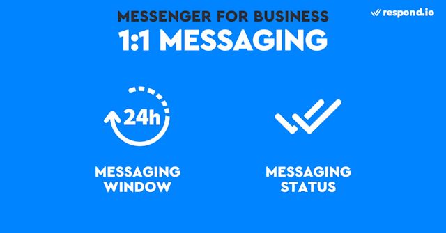 This is a picture showing the characteristics and special features of Messenger 1-to-1 messaging, including messaging window, messaging status and personas. As with other messaging apps business accounts, Facebook Business Chat has certain limitations that will affect messaging with customers. We’ll describe these features in terms of 1:1 Messaging, Broadcast Messaging & Group Messaging. The things to look for when it comes to 1:1 messaging on Messenger are messaging window, read receipts and special features. While Messenger has a messaging window, it’s better than other chat apps as it provides read receipts. It also has Personas feature.  