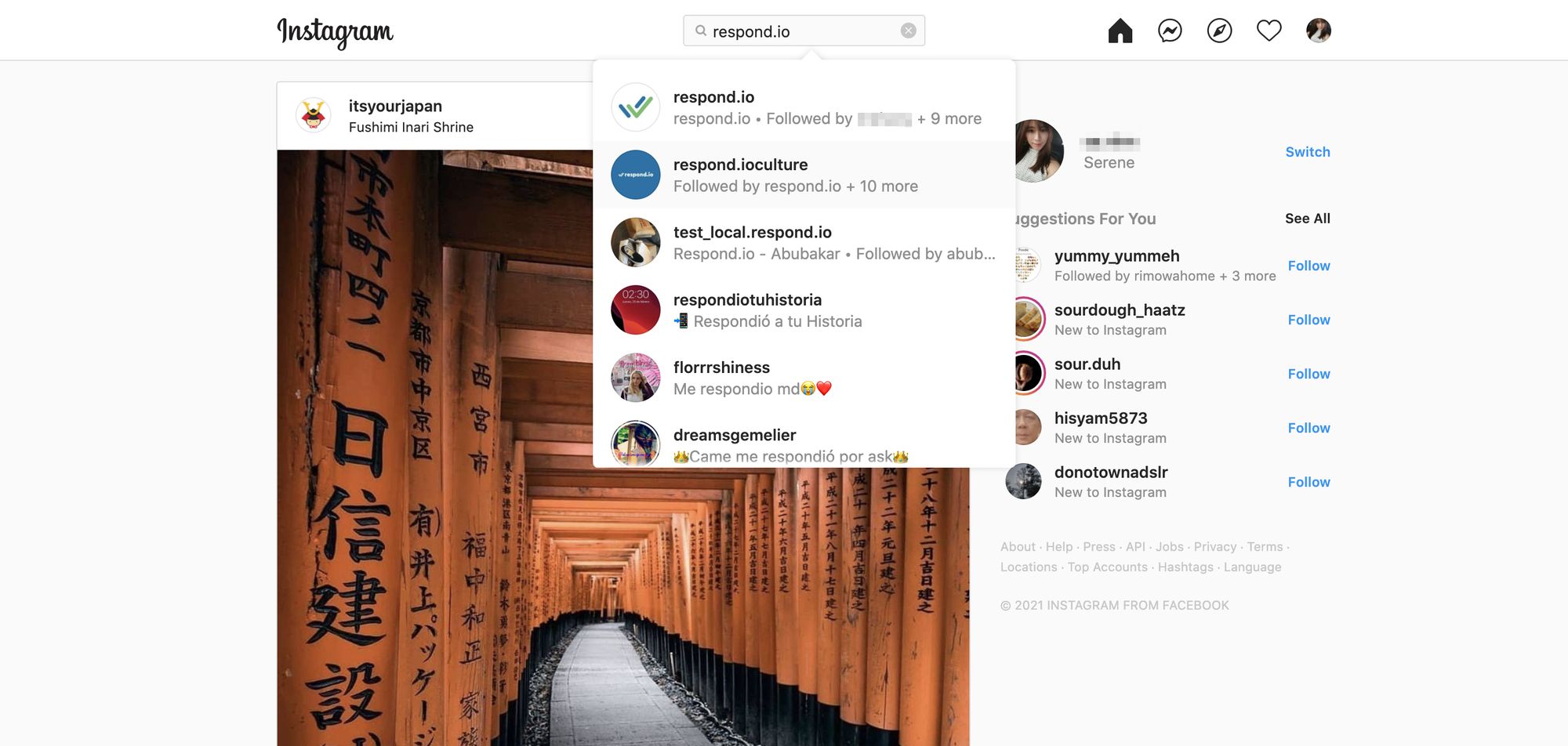 Immagine che mostra la ricerca di un account Business Instagram tramite la ricerca in-app. Il modo più semplice per i clienti di trovare il tuo account Instagram Business è attraverso In-App Search per nome utente o nome del profilo.