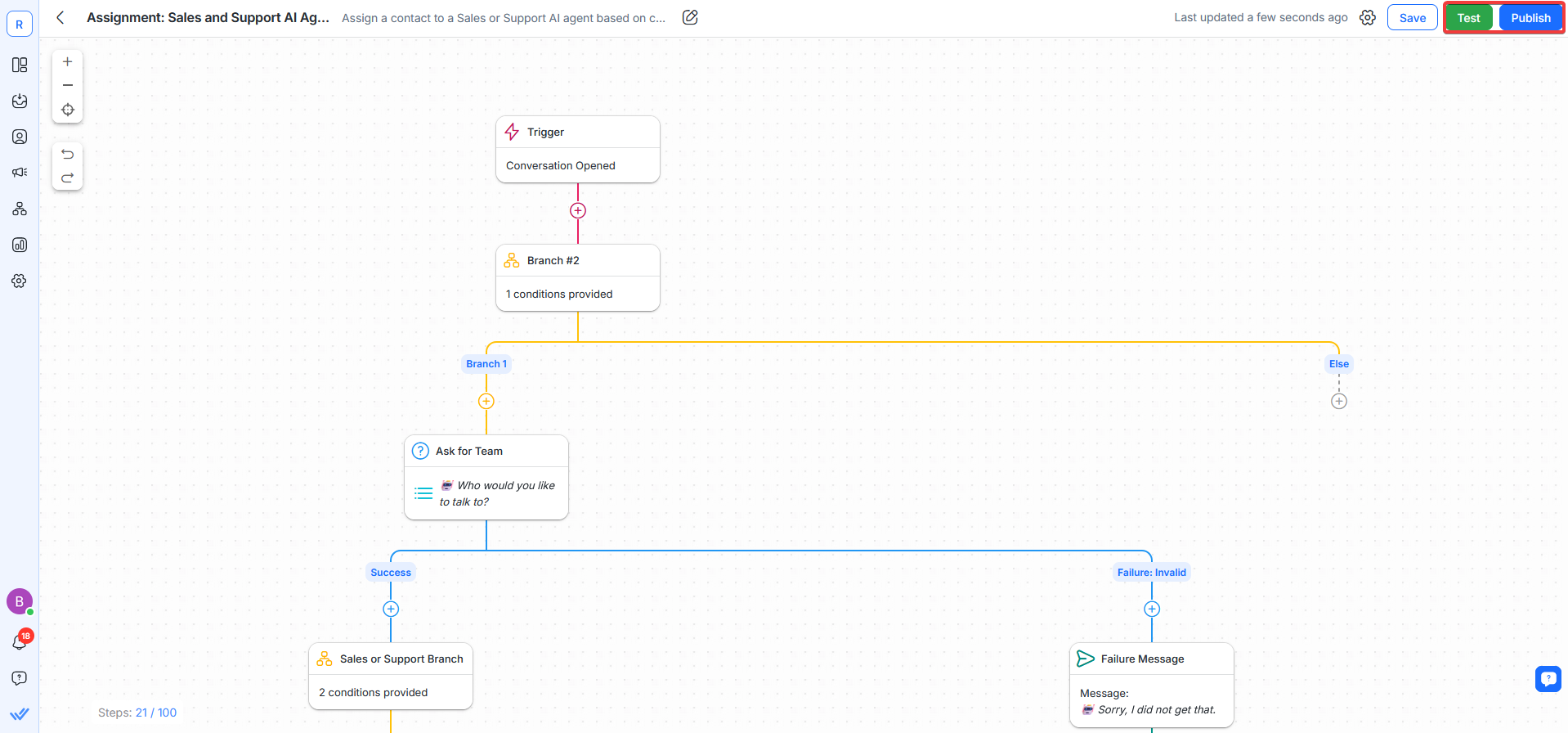 A screenshot guiding users to test and publish their Workflows