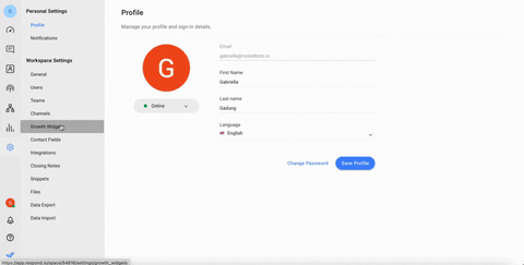 Gif showing the steps to set up a WhatsApp chat widget in the respond.io platform settings