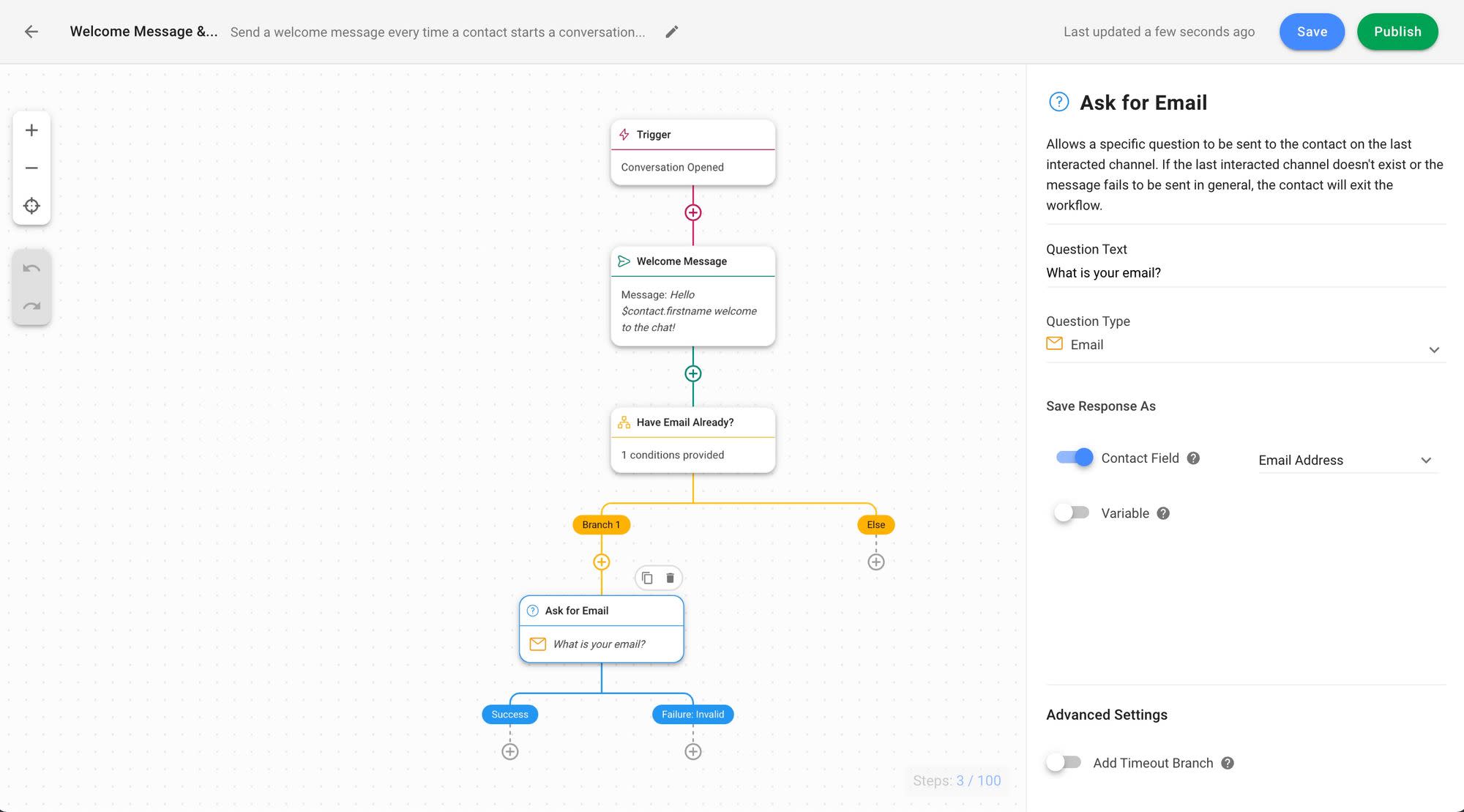 This image shows WhatsApp automations built with respond.io Workflows. With this setup, you can automatically greet customers who contact your business via WhatsApp