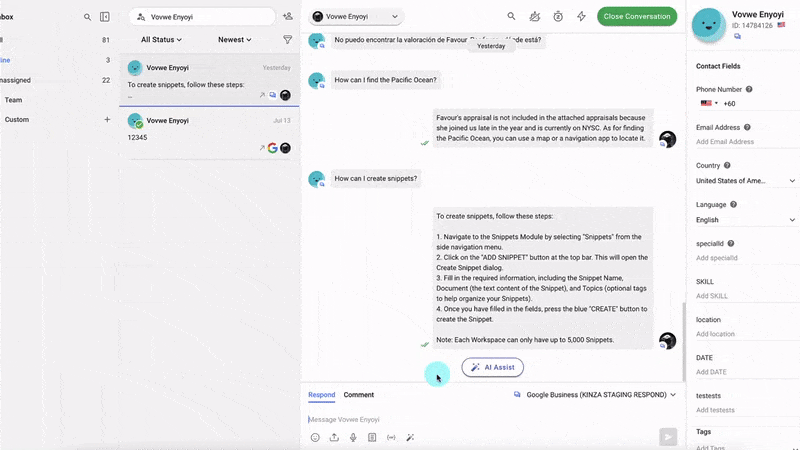 Drive your conversational growth strategy with AI-Powered Responses and Assistance: Respond.io harnesses AI to provide not only automated, contextual answers but also valuable assistance to human agents. 