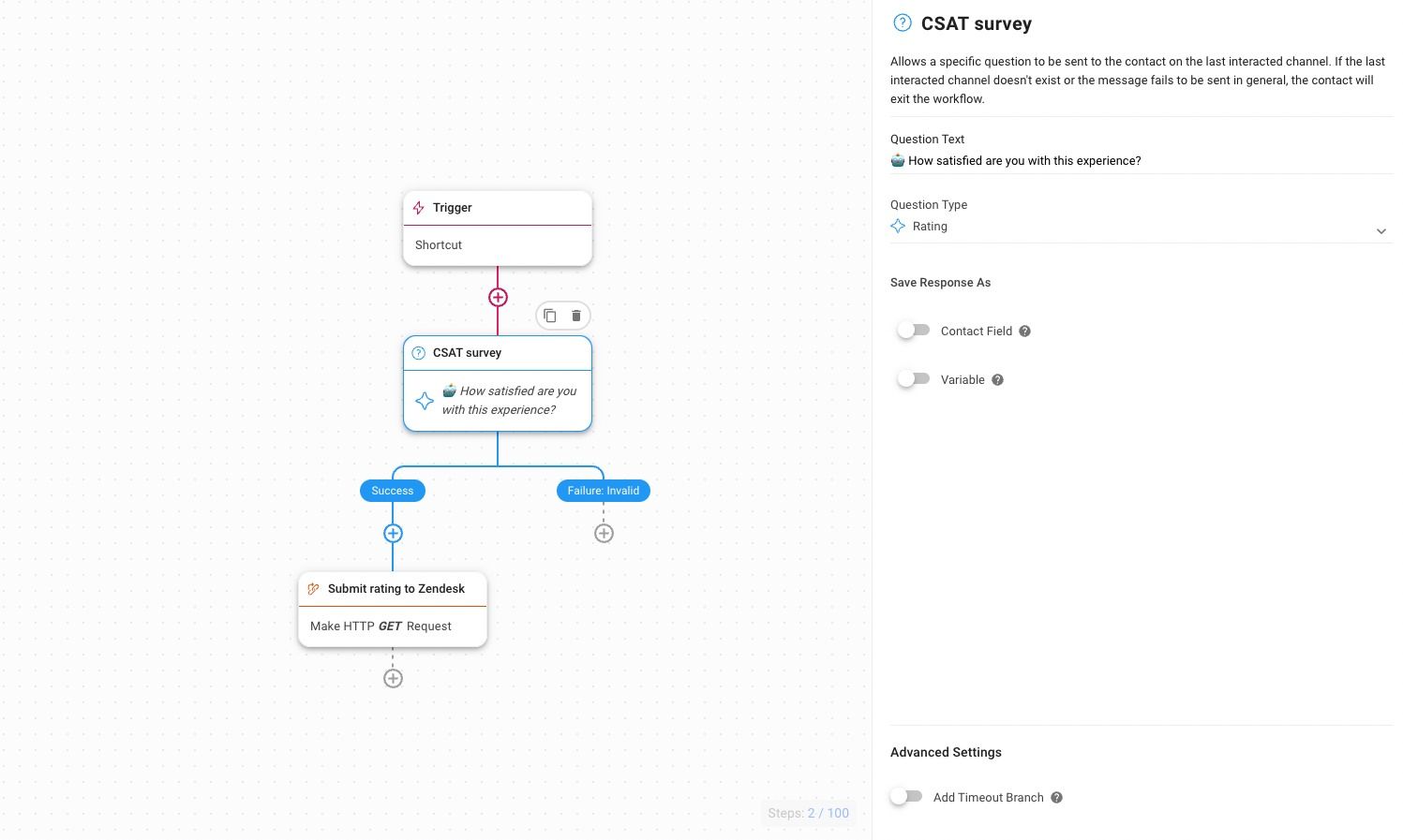 This image shows respond.io's CSAT surveys, an essential tool for medium to large size businesses.