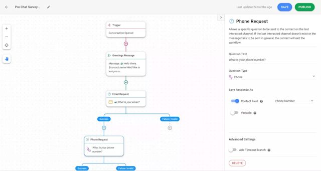 Image depicting CRM IG: Example of a pre-chat survey Workflow. Respond.io CRM Instagram integration boosts inbound conversations with Instagram links, QR codes, and click-to-Direct Ads. Use pre-chat surveys to collect customer info and identify leads.
