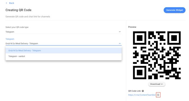 Use respond.io's Telegram Link Generator