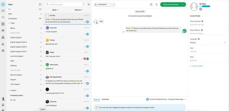 Nutze eine Plattform wie respond.io um Live-Unterhaltungen in Echtzeit zu beobachten