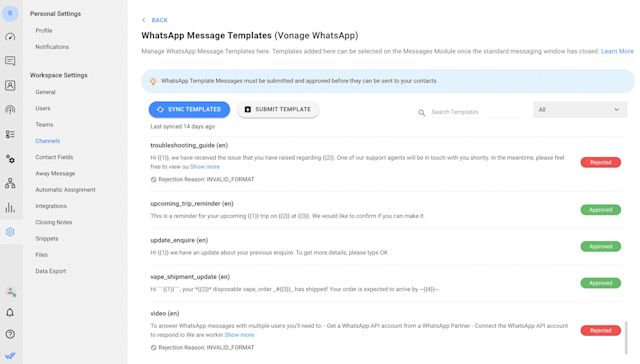 Submitting Message Templates from respond.io