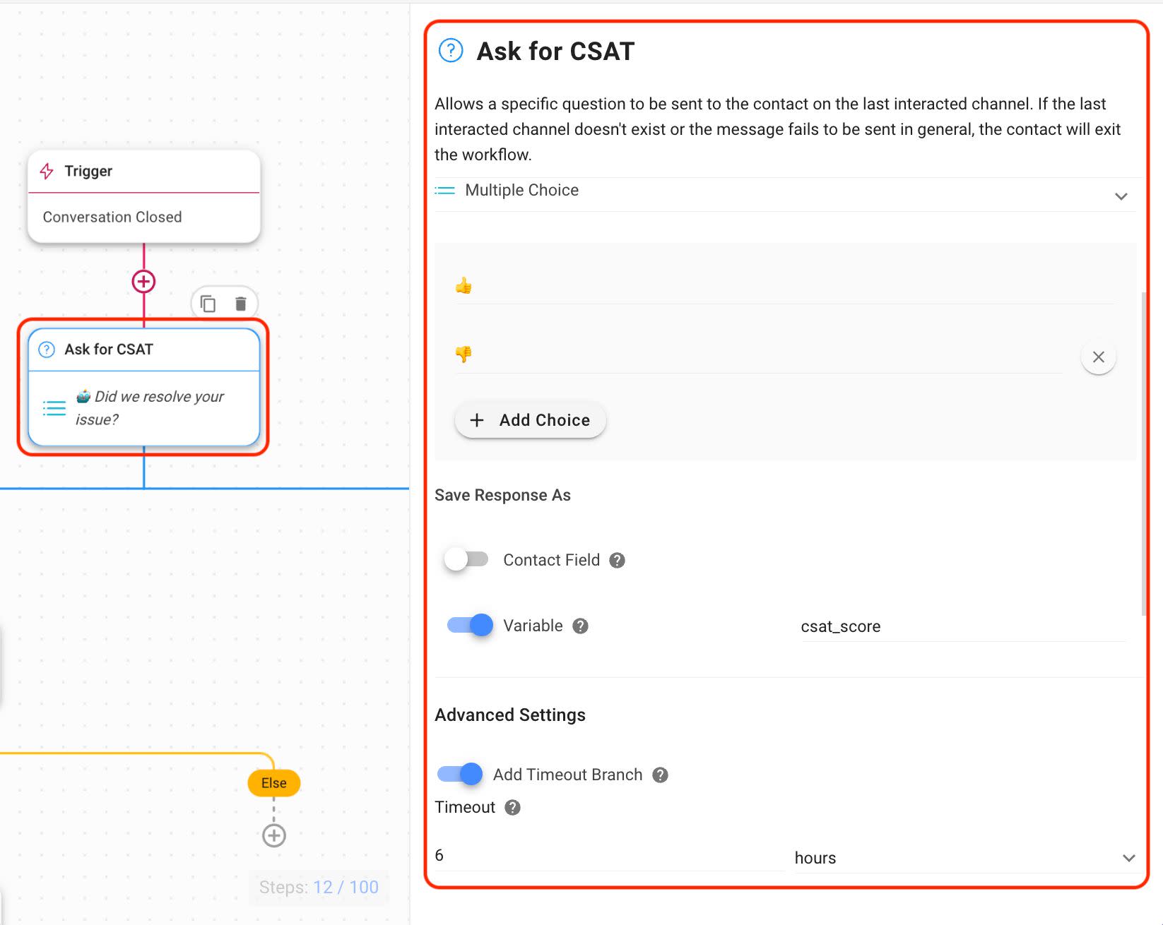 This is an image that shows how businesses can use respond.io workflows to create csat surveys to collect feedback from customers. 