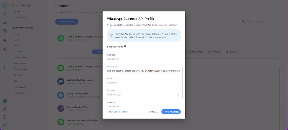 This is a screenshot that describes how to set up description for business whatsapp. Want to find the best whatsapp business description? Read on to find out. 