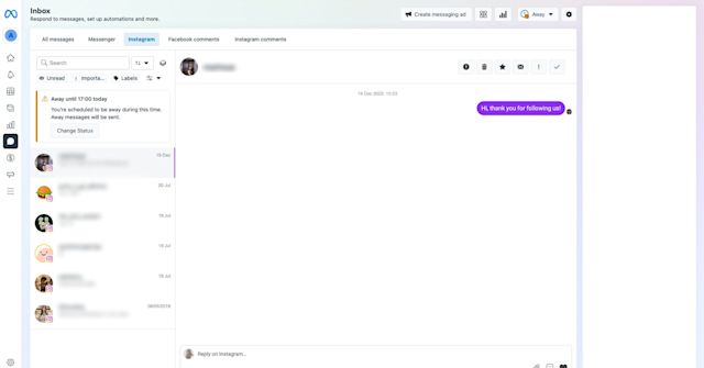 This is a screenshot of the final step to sending instagram dm template on meta business suite. ype your message in the text field and click “send” to send the message