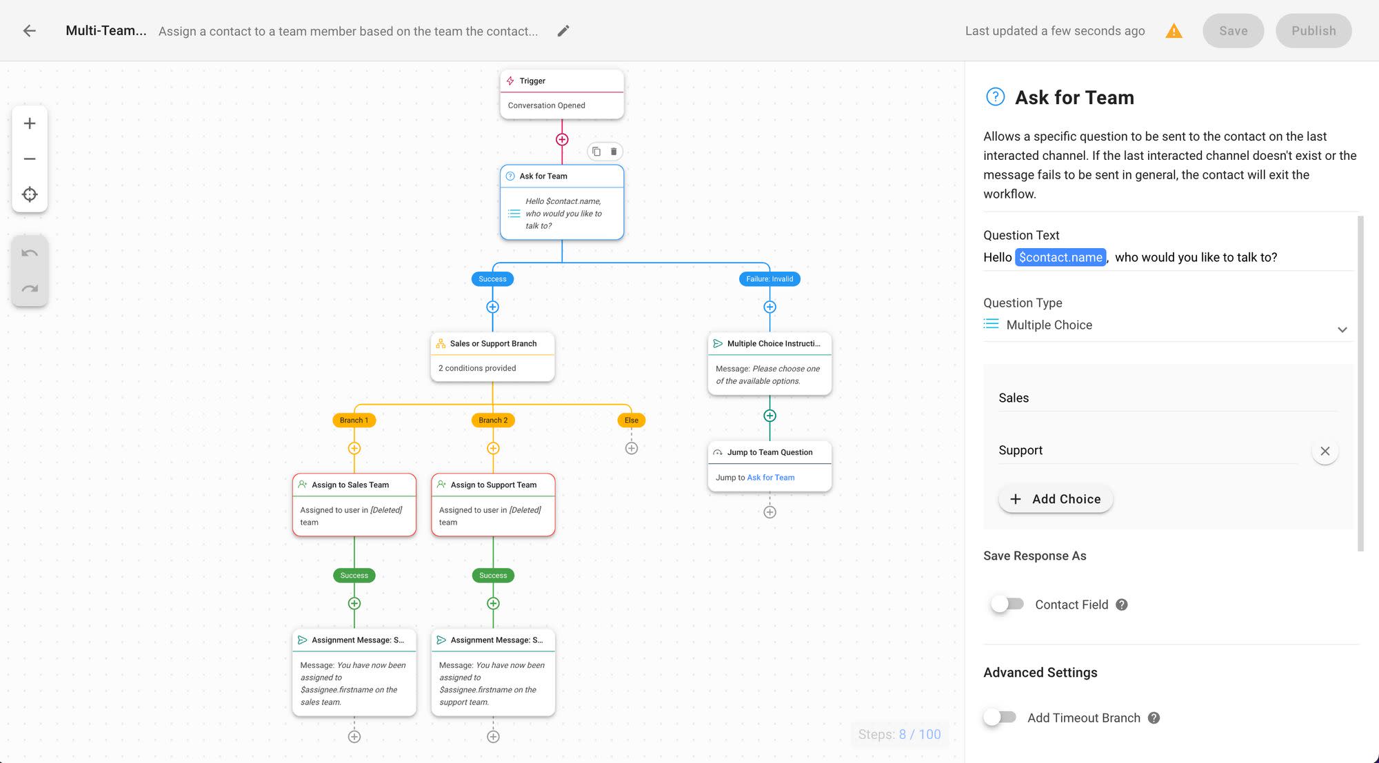 This image shows chat routing and agent assignment with respond.io's Workflows