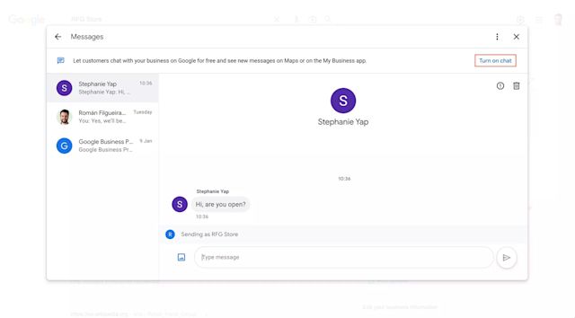 This image shows the messaging inbox provided by Google to chat with customers.