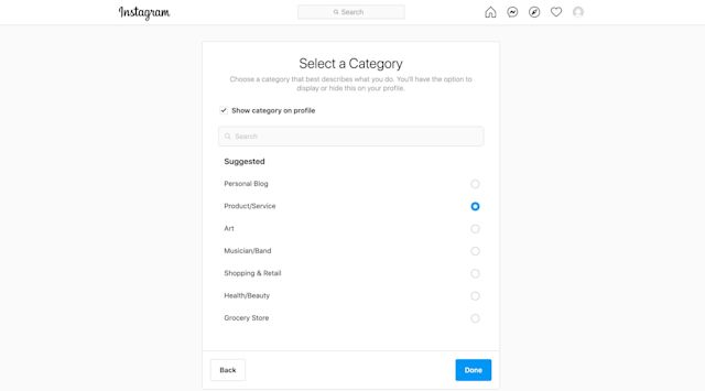 Select Business Category and click Done.