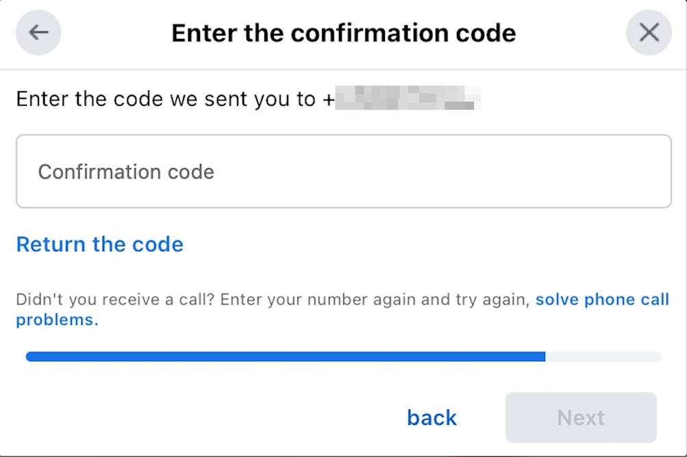 Una captura de pantalla de la verificación de texto de WhatsApp