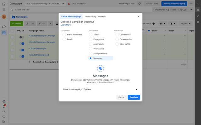 This is an image about how to create Click to Instagram Direct Ads. Create a campaign with the Messages objective.